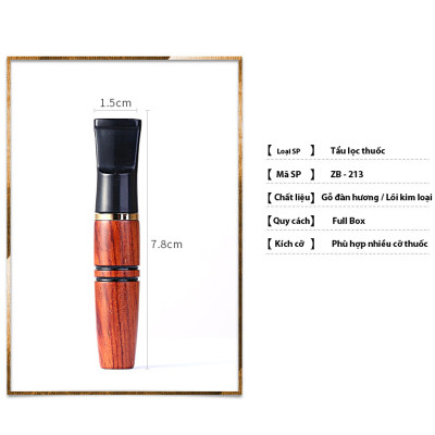 Tẩu Lọc Thuốc Cầm Tay ZB-213 Vỏ Gỗ Đàn Hương Cao Cấp