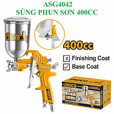 Máy phun sơn INGCO ASG4042 - dụng cụ phun sơn đầu phun tiêu chuẩn 1.5mm, áp suất 3.0-4.0 bar, thể tích bình nhôm 400cc [XSAFE]