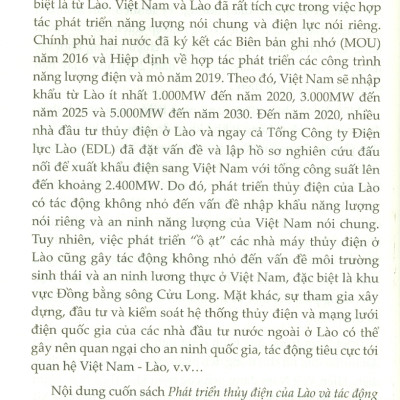 Phát Triển Thủy Điện Của Lào Và Tác Động Đến Việt Nam (Sách chuyển khảo)
