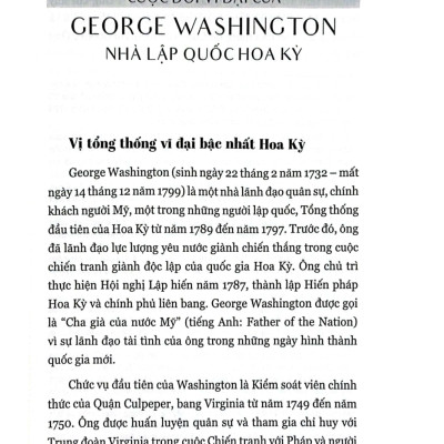 George Washington - Nhà Lập Quốc Hoa Kỳ Và Nhật Ký Thời Tuổi Trẻ (HNB)