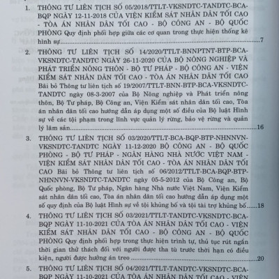Các thông tư liên tịch của Tòa án nhân dân tối cao - Viện kiểm sát nhân dân tối cao - Bộ tư pháp - Bộ công an - Bộ quốc phòng về hình sự, tố tụng hình sự, dân sự, tố tụng dân sự, hành chính, kinh tế, thương mại, lao động, hôn nhân gia đình mới nhất
