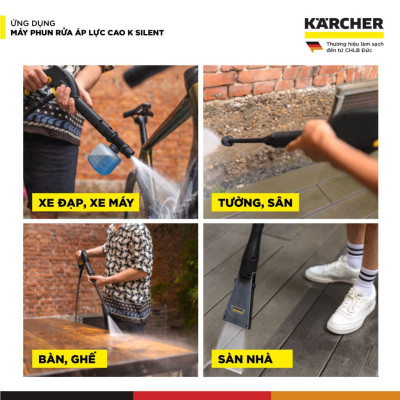 Máy phun rửa áp lực cao Karcher K Silent - Công suất 1800W, áp lực tối đa 130 bar - Bảo hành chính hãng 24 tháng - Hàng Chính Hãng