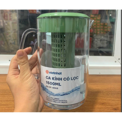 Ca kính uống nước có lọc 1500ml - Lõi lọc tháo rời, nắp kín - Trà, nước detox hoa quả bỏ tủ lạnh, Bình đựng nước, Bình pha trà có lõi lọc