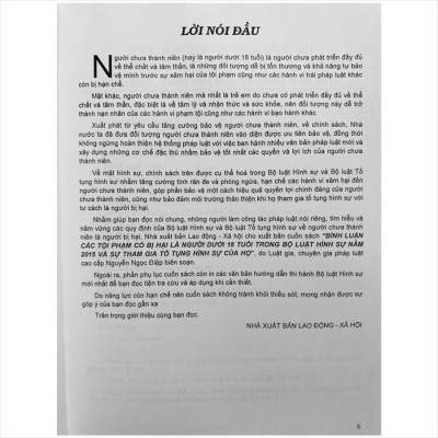 Sách Bình Luận Các Tội Phạm Có Bị Hại Là Người Dưới 18 Tuổi Trong Bộ Luật Hình Sự Năm 2015 và Sự Tham Gia Tố Tụng Hình Sự Của Họ (V1643P)