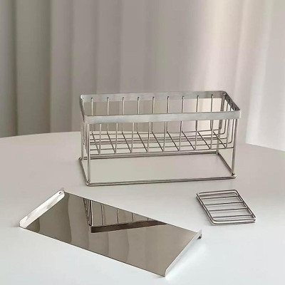 Kệ 2 Ngăn Để Bồn Rửa Chén Có Khay Hứng Giỏ Để Rẻ Rửa Bát Có Khay Hứng Nghiêng Chống Đọng Nước Tiện Lợi