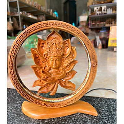 Tượng Diện phật có lắp bóng đèn bằng gỗ hương đá kt 20×20×6cm