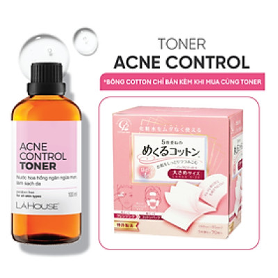 Bộ sản phẩm chăm sóc da LÁ HOUSE gồm Toner giúp ngăn ngừa mụn Acne Control,Bông tẩy trang