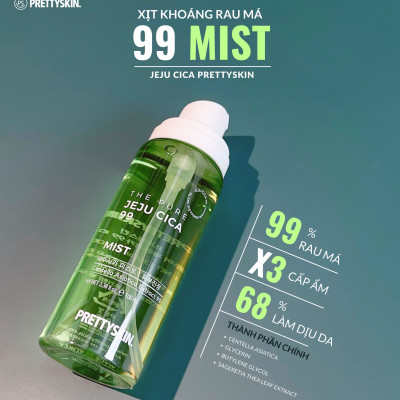Xịt khoáng rau má Pretty Skin The Pure Jeju Cica 99 Mist làm dịu cấp ẩm cho da - Giữ lớp make up lâu trôi Hàn Quốc 100ml