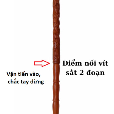 Gậy chống cho người già KT 90CM - Đầu thân chạm rông gỗ hương tự nhiên