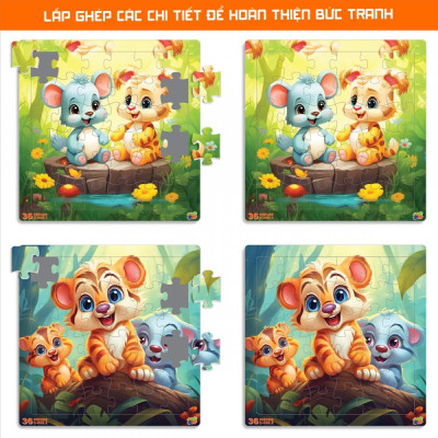 Bộ 2 Tranh Xếp Hình 36 Mảnh Để Bàn 23 x 23 cm - Minh Châu C2-008