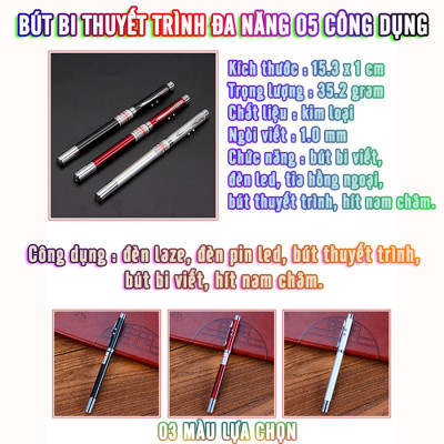 Bút bi thuyết trình đa năng 5 trong 1 - nhiều màu  - Hàng chính hãng / Hàng nhập khẩu