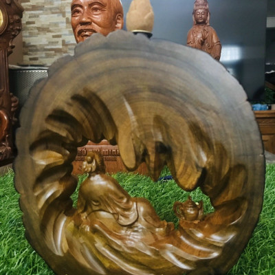 Tượng ông thần trà bằng gỗ bách xanh thơm nức kt 15×17×5cm