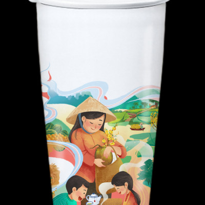 Set Tâm Giao ( Bộ Ly sứ 6" Sum Vầy cao cấp Long Phương )