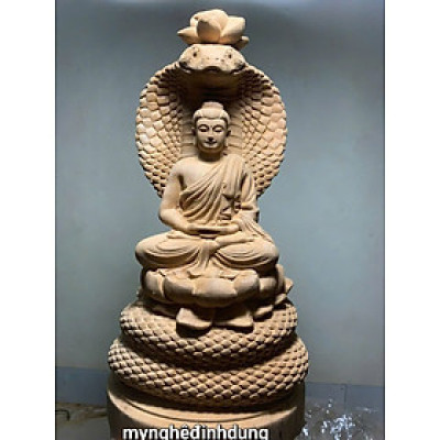 Tượng thần rắn bảo vệ Đức Phật bằng gỗ ngọc am thơm nức kt cao 40x19.5x16cm 
