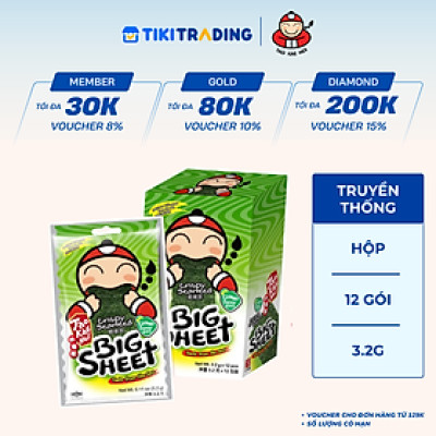 Hộp 12 Gói Rong biển TaoKaeNoi BIG SHEET Vị Truyền Thống