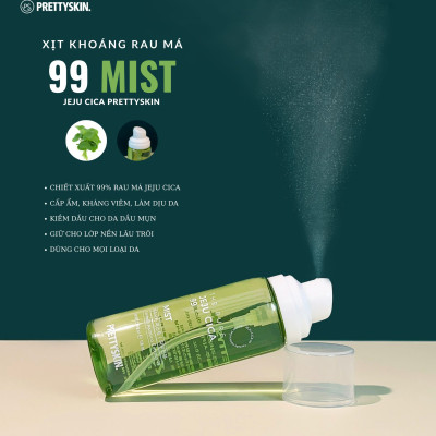Xịt khoáng rau má Pretty Skin The Pure Jeju Cica 99 Mist làm dịu cấp ẩm cho da - Giữ lớp make up lâu trôi Hàn Quốc 100ml