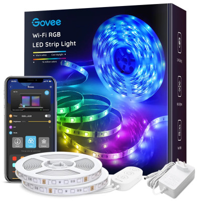 Dây đèn LED RGB chạy đuổi Govee Wi-Fi Strip Lights H6110 | Gồm 2 cuộn 5m, Cảm biến nhấp nháy theo nhạc độc đáo