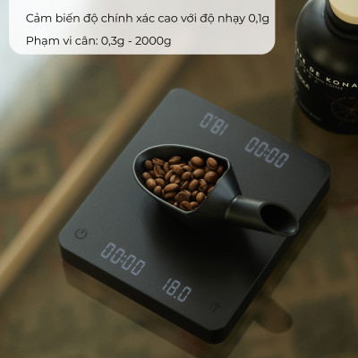Cân điện tử GHOST 2 mặt cho pha chế cà phê đồ uống có đếm giờ CAFE DE KONA pin sạc
