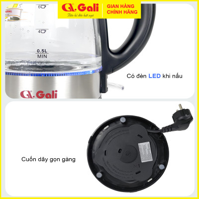 Bình đun nước Gali cao cấp GL-0017T, công suất 1850W. Thân bình thủy tinh cao cấp chịu nhiệt nóng lạnh, hàng chính hãng 100%. Bảo hành 24 tháng Gali.