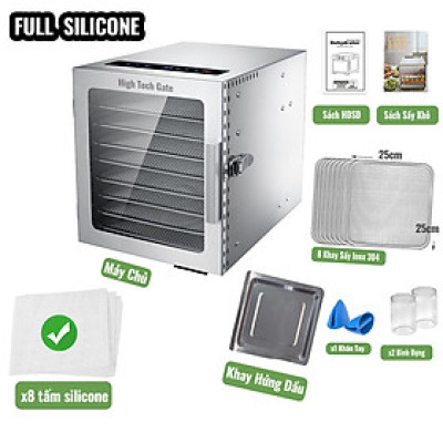 Máy Sấy Thực Phẩm Inox HTG 8 khay DBC08-A01 Sấy Khô Hoa Quả, Thịt, Đồ Ăn, Tia UV Khử Khuẩn, Hẹn Giờ, Hàng Chính Hãng