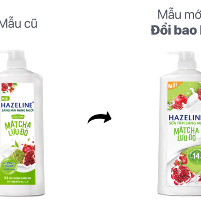 Sữa tắm Hazeline Dưỡng Thể Trắng Sáng & Mịn Da Từ Thiên Nhiên Matcha Lựu Đỏ 1kg