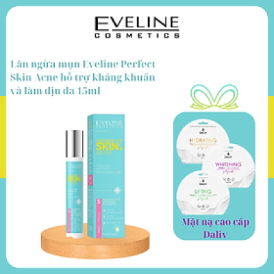 Lăn ngừa mụn Eveline Perfect Skin Acne kháng khuẩn và làm dịu da 15ml_[Tặng kèm mặt nạ Hàn Quốc cao cấp]