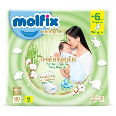 Miếng lót sơ sinh Molfix Thiên nhiên NB2 gói 60 miếng Vaca Baby House