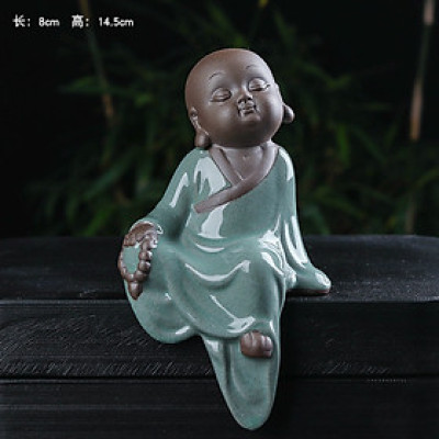 Tượng Chú Tiểu Gốm Xanh Ngồi Thư Thái Thiền Định_ Hàng Chính Hãng