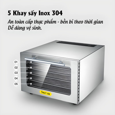 Máy sấy thực phẩm 5 tầng có bảng điều khiển hẹn giờ sấy khô tự ngắt thương hiệu Mỹ cao cấp Septree DBC-05A - Hàng Chính Hãng