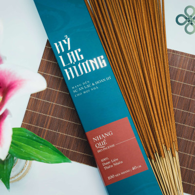 Nhang quế Hỷ Lạc Hương Hygie/Hương quế - Âm cúng và trang nghiêm, được làm từ các loại lá thảo dược chứa tinh dầu. rụng tàn tự nhiên, ít khói, khói nhẹ mau tan