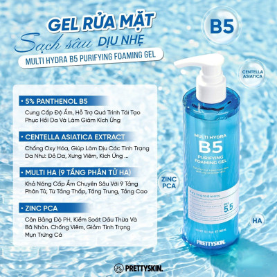 Gel rửa mặt sạch sâu dịu nhẹ B5 Prettty Skin Multi Hydra B5 Purifying Foaming Gel 300ml