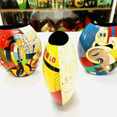 Bình Sơn Mài dẹp Cao Cấp Thanh Bình Lê size 30x25x12 thích hợp cắm hoa, trang trí, làm quà tặng,...