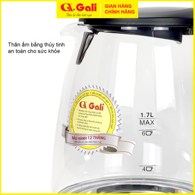 Bình đun nước Gali cao cấp GL-0017T, công suất 1850W. Thân bình thủy tinh cao cấp chịu nhiệt nóng lạnh, hàng chính hãng 100%. Bảo hành 24 tháng Gali.