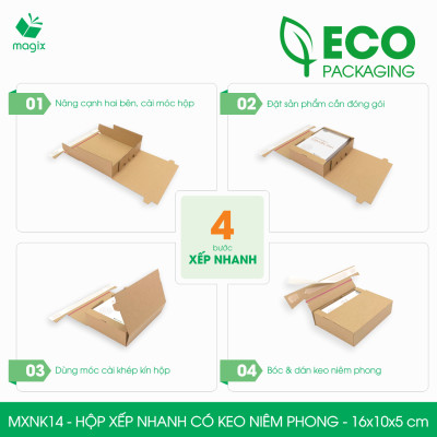 MXNK14 - 16x10x5 cm - 100 hộp carton đóng hàng xếp nhanh có keo niêm phong - Hộp gói hàng, hộp quà