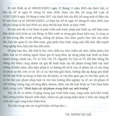Bình Luận Các Tội Phạm Trong Lĩnh Vực Môi Trường (Sách chuyên khảo)