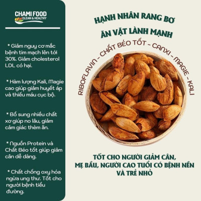 Hạnh nhân rang bơ CHAMI 500g Loại 1 NHẬP KHẨU MỸ CHÍNH NGẠCH tốt cho bà bầu, giàu RIBOFLAVIN, phù hợp Eat Clean
