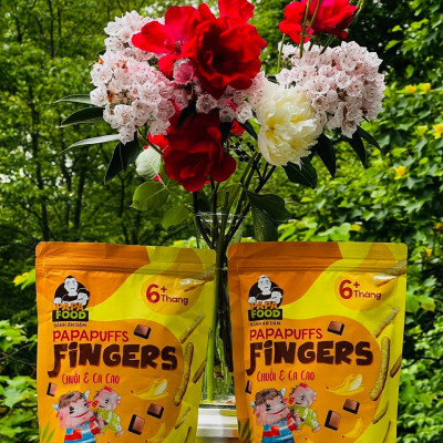 Bánh ăn dặm PAPAFOOD PAPAPUFFS Vị Chuối & Ca Cao - 100% Ngũ Cốc Hữu Cơ - Gói 50g