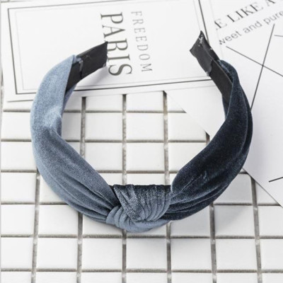 Bờm cài tóc turban nữ màu ghi sáng vải nhung bản to BN30E