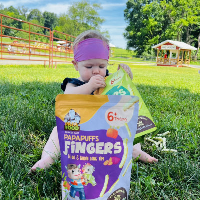 Bánh ăn dặm PAPAPUFFS FINGERS - BÍ ĐỎ&KHOAI LANG - 100% Ngũ Cốc Hữu Cơ - Gói 50g
