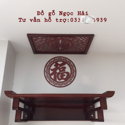 Bộ bàn thờ chung cư kt 69cm bằng gỗ sồi  + ám khói + chữ thọ hay chữ phúc 