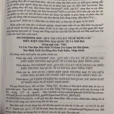  Incoterms 2020 - Quy tắc của ICC về sử dụng các điều kiện thương mại quốc tế và nội địa (Song ngữ Anh - Việt)