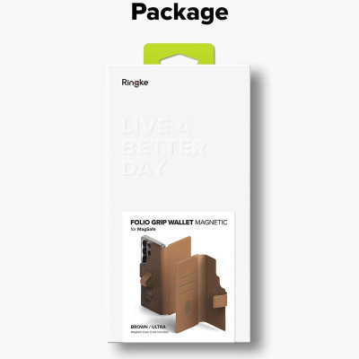 Ví từ tính RINGKE Folio Grip Wallet Magnetic cho S25 Ultra/S24 Ultra - Hàng Chính Hãng
