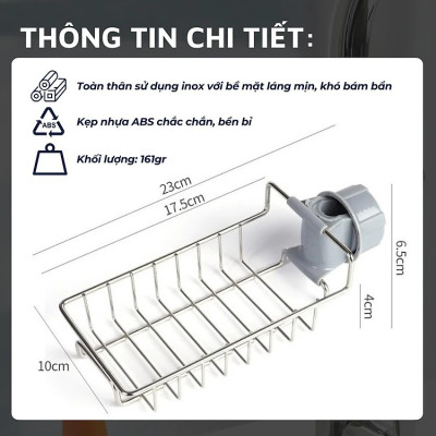 Kệ Để Đồ Rửa Chén Gắn Vòi Rửa Đa Năng Bằng Inox, Giá để giẻ rửa bát xoong nồi dụng cụ nhà bếp Không Gỉ Tiện Lợi Kitchen - Hàng Chính Hãng