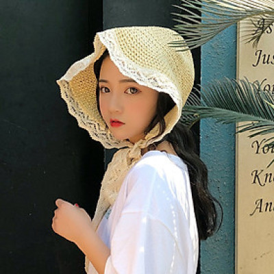 Nón gấp gọn mũ đi biển chống nắng du lịch phối ren mùa hè dona23040102