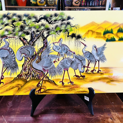 Tranh sơn mài - TÙNG HẠC DIÊN NIÊN - Đắp nổi size 50x80 cm - Ý Nghĩa Phong Thủy