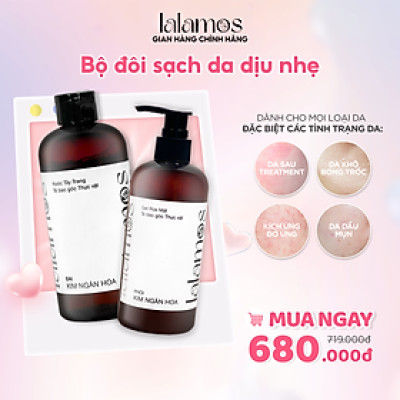 Combo sạch da Lalamos Nước tẩy trang Đài Kim Ngân Hoa 280ml + Sữa rửa mặt Phôi Kim Ngân Hoa 280ml