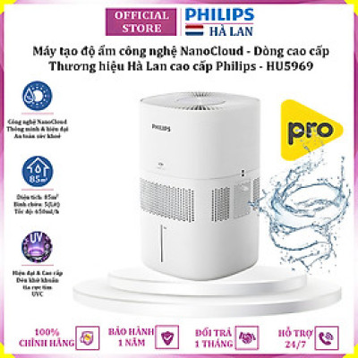 Máy tạo độ ẩm công nghệ NanoCloud Philips HU5969 tia UV khử khuẩn - Dùng cho phòng diện tích 85m2 - Hàng nhập khẩu