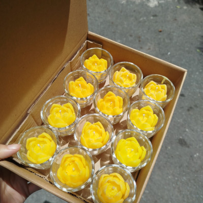 Combo 12 Ly Nến Hoa Sen Không Khói Không Mùi Từ Shop R2D 3 Màu Đỏ-Vàng-Hồng Dùng Cúng Dường, Trang Trí.