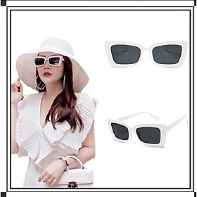 Kính Râm Mắt Vuông Retro Màu Trắng Đi Biển, Du Lịch Sành Điệu