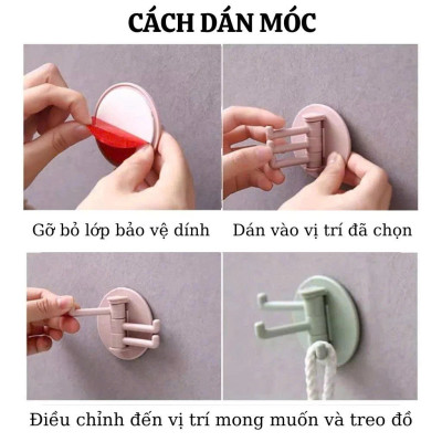 Móc dán tường treo đồ đa năng 3 nhánh siêu dính chắc chắn xoay 180 độ tiện dụng - móc treo chìa khóa, vật dụng, quần áo tiện lợi